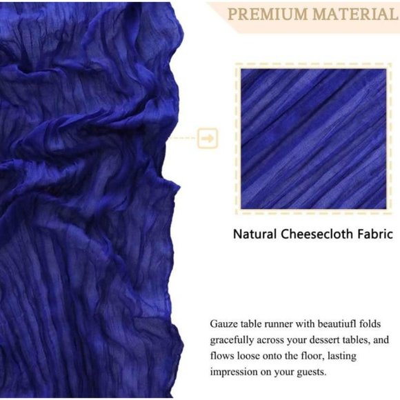Royal Blue Cheesecloth Table Runner 13.3ft Boho Gauze Wedding Tablecloth Decor - Picture 4 of 4